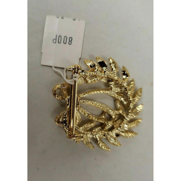 Vintage‎ new Eisenberg gold tone holiday Christmas wreath rhinestone brooch pin - Picture 4 of 4